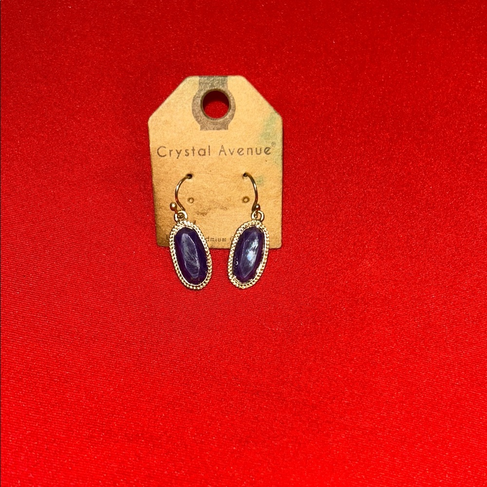 Crystal Avenue Gold-Tone Earrings with Purple Oval Stones